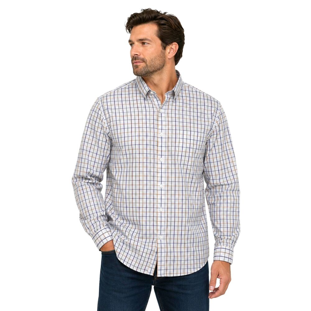 Banana Republic XL Non-Iron Slim Fit Dress Shirt White Plaid Long Sleeve